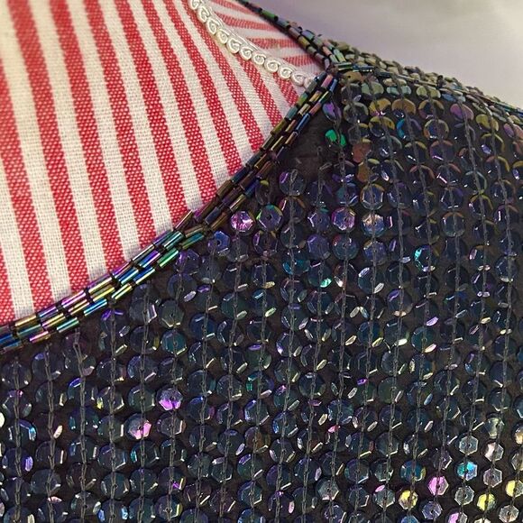 Vintage Black Beaded Blouse 100% Silk Sequin Rainbow Sparkly Retro 80s Sz Medium - Picture 10 of 12